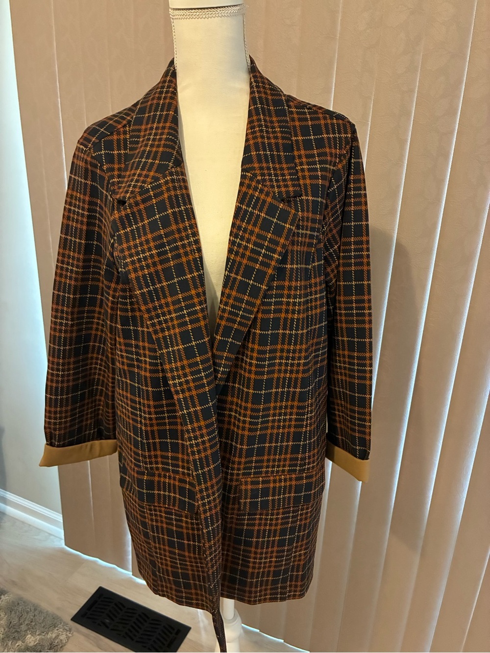 Liverpool Plaid Longline Blazer in Brown
